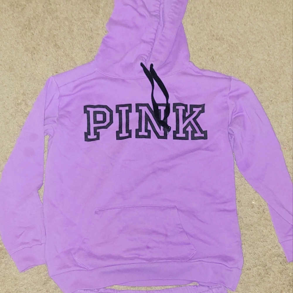PINK Victoria's Secret Women's Purple Hoodie And Shorts Set